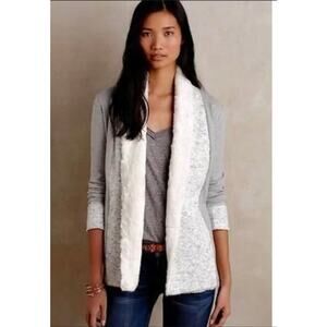 Womens Anthropologie Saturday Sunday Faux Fur Collar Jacket Cardigan Sz Med Gray